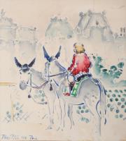 Pécsi Pilch Dezső (1888-1949): Párizsi jelenet, 1928. Akvarell, papír, jelezve balra lent. Dekoratív, üvegezett fakeretben. 29×26,5 cm. /