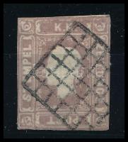 1858 Szűkre vágott Hírlapbélyeg rendkívül ritka esztergomi néma bélyegzéssel