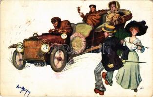 Austrian art postcard, automobile. B.K.W.I. 2038-5. s: Carl Josef (fl)