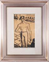 Nagybányai Nagy Zoltán (1904-1981): Rakparton. Tus, papír, jelezve balra lent. Dekoratív, üvegezett ...