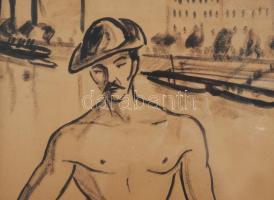 Nagybányai Nagy Zoltán (1904-1981): Rakparton. Tus, papír, jelezve balra lent. Dekoratív, üvegezett ...