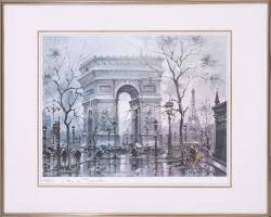 Maurice Legendre: Paris, L'Arc de Triomphe. Nyomat, papír, jelzett a nyomaton, paszpartuban, üvegezett keretben, látható: 26x34 cm, külső méret: 40x50 cm