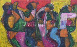 Csepeli Németh Miklós (1934-2012): Táncoló társaság. Vegyes technika, papír, jelezve középen lent. Dekoratív, üvegezett fakeretben. 29,5×41,5 cm.