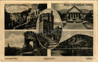 1947 Visegrád, K.A.O.Sz. szanatórium, Rákosi Jenő újságírók üdülője, várromrészlet, Salamon-torony, látkép (gyűrődés / crease)