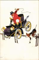 Steeplechase humour, man with automobile and dog. B.K.W.I. 574-2. s: Schönpflug