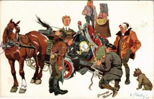 Car accident humour with horse and automobile. B.K.W.I. 574-4. s: Schönpflug (fl)