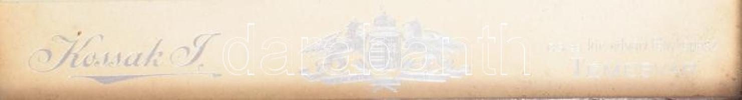 cca 1900 Házaspár portréja, keményhátú fotó Kossak temesvári műterméből, üvegezett keretben, 13×21 c...