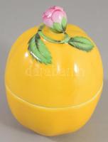 Herendi citrom alakú fedeles edény rózsabimbó fogóval, jelzett, teteje ragasztott, m: 11 cm