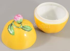 Herendi citrom alakú fedeles edény rózsabimbó fogóval, jelzett, teteje ragasztott, m: 11 cm