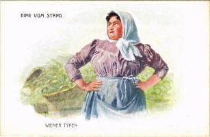 Wiener Typen - Eine vom Stand / Bécsi típusok / Types from Vienna. Austrian art postcard. B.K.W.I. 917-17.