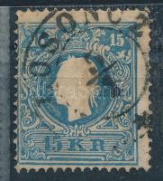 1858 15kr II. tipus, lemezhiba: fehér folt a fej alatt "LOSONCZ"