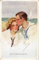 Seit' an Seite, ich und du! / Lady art postcard, romantic couple. B.K.W.I. 489-3. (kopott sarkak / worn corners)