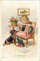 Der Rechenkünstler / "The Math Whiz" Dachshund dog doing maths. B.K.W.I. 588-2. s: J. Kränzle (EK)
