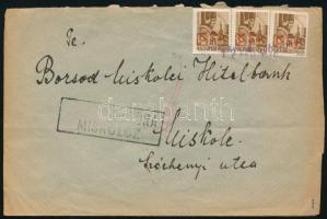 Rimaszombat 1945 Levél piros CSP felülnyomású Hadvezérek 3 x 10f bérmentesítéssel "Rimavská Sobota" szükségbélyegzéssel Miskolcra, Bodor vizsgálójellel