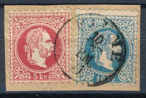 1867 5kr + 10kr kivágáson "FIUME P. M. 1871"