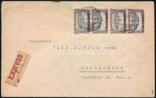 Nyugat-Magyarország 1921 Parlament 4 x 3K expressz levélen, Bodor vizsgálójellel (hajtott / folded)