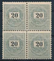 1898 20kr négyestömb lemezösszefüggés, nagyon ritka, egyik legritkább címlet (120.000+)