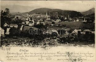 1900 Otocsán, Otocac; látkép. Heinrich Krapek kiadása / general view (apró szakadás / tiny tear)