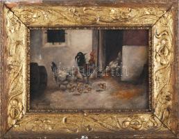 Olvashatatlan (Mroczkowsky?) jelzéssel: Baromfiudvar. Olaj, vászon, javított, kissé sérült. Dekoratí...