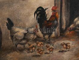 Olvashatatlan (Mroczkowsky?) jelzéssel: Baromfiudvar. Olaj, vászon, javított, kissé sérült. Dekoratí...