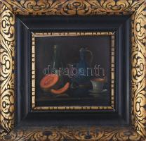 Molnár Z. János (1880-1960): Csendélet dinnyével és palackokkal. Olaj, karton, jelezve jobbra lent. ...