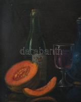 Molnár Z. János (1880-1960): Csendélet dinnyével és palackokkal. Olaj, karton, jelezve jobbra lent. ...