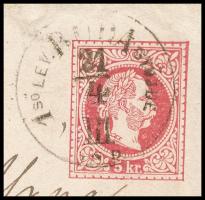 1871 5kr díjjegyes boríték 10kr hátoldali kiegészítéssel "BUDA 1SŐ LEV. GYÜJDE III IND." (...