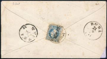 1871 5kr díjjegyes boríték 10kr hátoldali kiegészítéssel "BUDA 1SŐ LEV. GYÜJDE III IND." (...