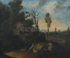 Jelzés nélkül, feltehetően XIX. sz. festő: Szerelmesek. Olaj, vászon, dublírozott. Dekoratív fakeretben, 32x38 cm