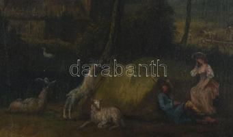 Jelzés nélkül, feltehetően XIX. sz. festő: Szerelmesek. Olaj, vászon, dublírozott. Dekoratív fakeret...