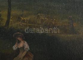 Jelzés nélkül, feltehetően XIX. sz. festő: Szerelmesek. Olaj, vászon, dublírozott. Dekoratív fakeret...