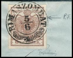 ~1853 6kr HP I lemezhiba a korona alatt "RIMASZOMBAT" - "PESTH" Kabinetstück! Si...