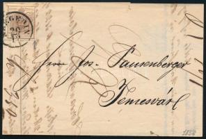 1856 6kr MP III lemezhibás bélyeg levélen "SZEGEDIN" - "TEMESVÁR"