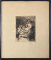 Szőnyi István (1894-1960): Anya gyermekével. Rézkarc, papír, jelzett. Üvegezett, fakeretben. 18,5x15...