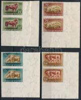 1951 Háziállatok vágott ívsarki sor párokban, luxus minőségben, 4 érték óriási ívsarokkal (40.000)