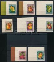 1954 Gyümölcsök I. vágott ívsarki sor luxus minőségben, 3 érték ívszéli festékcsíkkal (18.000)