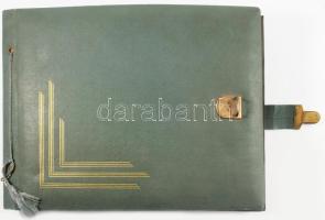 1960 ,,Transilvánia hajóút 1960. augusztus 22." fényképalbum romániai, ukrajnai, törökországi, egyiptomi, olaszországi fotókkal, képeslapokkal, prospektusokkal (összesen több mint 200 db), zsinórfűzéses, kapcsos, vászonborítású albumban, 25,5x34,5x6,5 cm