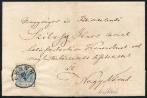 ~1853 9kr HP IIIa több lemezhibával levélen "PESTH" - Nagyvárad
