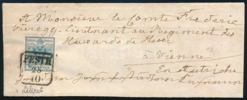 ~1853 9kr HP III liliputi vágás levélen "PESTH" - "WIEN"