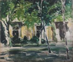 Olvashatatlan jelzéssel: Színes kert. Olaj, vászon. 60x70 cm