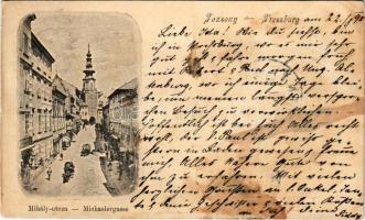 1898 Pozsony, Pressburg, Bratislava; Mihály utca, üzletek / Michaelergasse / street, shops (fl)