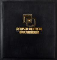 28 db nagyalakú fekete 2 oldalas 1, 2, 3 osztású műanyag blokkberakó lap Lindner fekete gyűrűs borítóban.