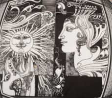 Hollóházi Szász Endre által tervezett mintával (Napfény) díszített tálka, matricás, jelzett, kis kop...