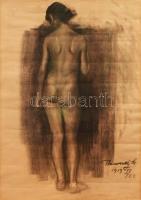 Bánovszky Miklós (1895-1995): Álló női akt. Szén, papír. Jelezve jobbra lent. 60x42 cm. Dekoratív, üvegezett fakeretben.