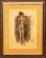 Bánovszky Miklós (1895-1995): Álló női akt. Szén, papír. Jelezve jobbra lent. 60x42 cm. Dekoratív, ü...