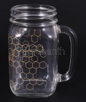 Fütyülős befőttesüveg formájú üveg korsó készlet, 6 db, 0,48l, m:13,5 cm