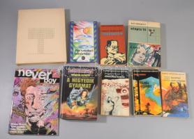 9 db könyv - Stanislaw Lem: Summa technologiae; Isaac Asimov: Második alapítvány; Borges: Körkörös romok; Sztrugackij: Egymilliárd évvel a világvége előtt; Vonnegut: Utópia 14; Mary Shelley: Frankenstein; Zsoldos Péter: Az utolsó kísértés; Hackett: A negyedik gyarmat; Never Boy. Kötetenként változó kötésben és állapotban.