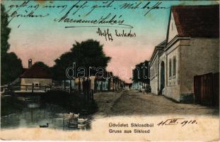 1910 Siklósd, Cikles, Sigless, Sigleß; utca. Lackenbacher A. kiadása / street view (fa)