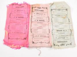 1907 Orosz színházi előadás, az Európa koncert terem programja hat színű selyemre nyomva, két íven. ...