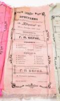 1907 Orosz színházi előadás, az Európa koncert terem programja hat színű selyemre nyomva, két íven. ...